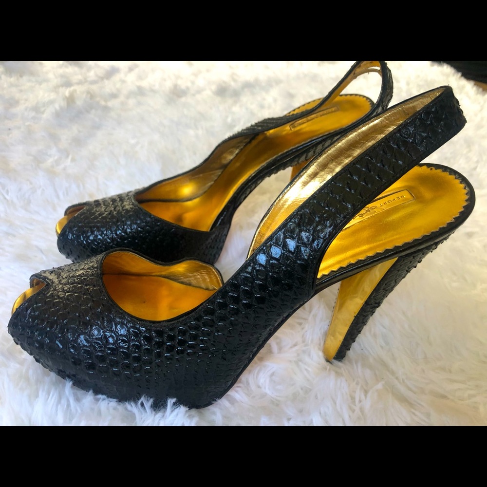 Jessica Simpson Black Snakeskin Slingback Peeptoe Heels size 10